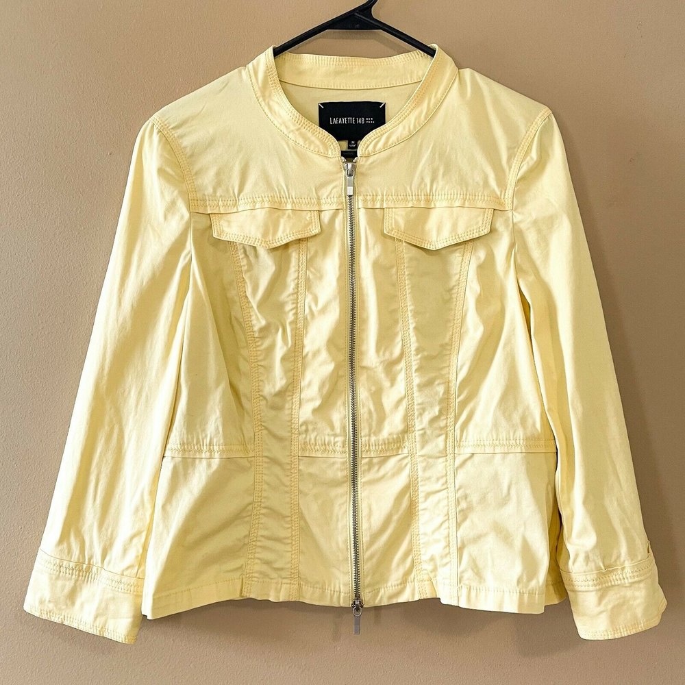 Lafayette 148 New York Size Medium Yellow Cotton Stretch Zip Jacket | EUC